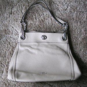 Coach Turnlock Edie Taupe Leather Shoulder Purse